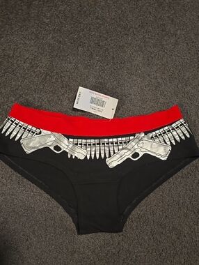 NWT H&M Black Hipster Panty with Red Waistband and Silver Bullet Print